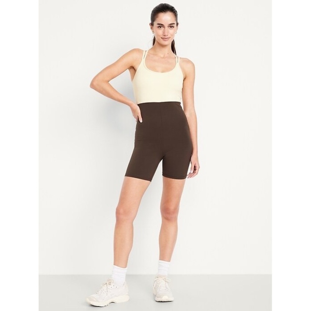 Old Navy Active PowerSoft Colorblock Romper Brown Cream Petite Medium